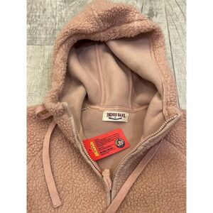 Indigo Bank Teddy Fleece Long Zip Up Hoodie Jacket Pink Womens Size XS